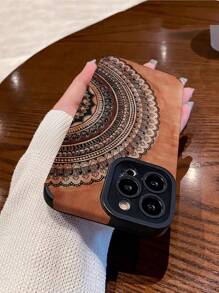 Brown 1pc Vintage Mandala Classical Pattern Faux Leather Textured Soft Shockproof Phone Case Compatible With IPhone And Samsung - Multicolor - View 4