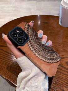 Brown 1pc Vintage Mandala Classical Pattern Faux Leather Textured Soft Shockproof Phone Case Compatible With IPhone And Samsung - Multicolor - View 5