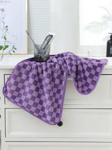 1 Miếng Lông cừu san hô Dệt Kiểm tra Mô hình Dày Hấp thụ Khăn tắm ( có thể sử dụng Như Khăn mặt Hoặc Khăn tắm ) Với Treo Vòng Đối với Nhà  Phòng tắm - Màu tím - Xem 14