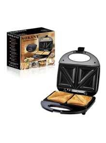 tostador de pan Tostadora para hornear pan, máquina de desayuno uso domestico,Sandwich Panini Maker Máquina de queso a la parrilla Tortillas de atún para derretir superficie antiadherente, 2 rebanadas,Sandwichera para 2 Piezas Placas Antiadherente - Negro - Ver 1