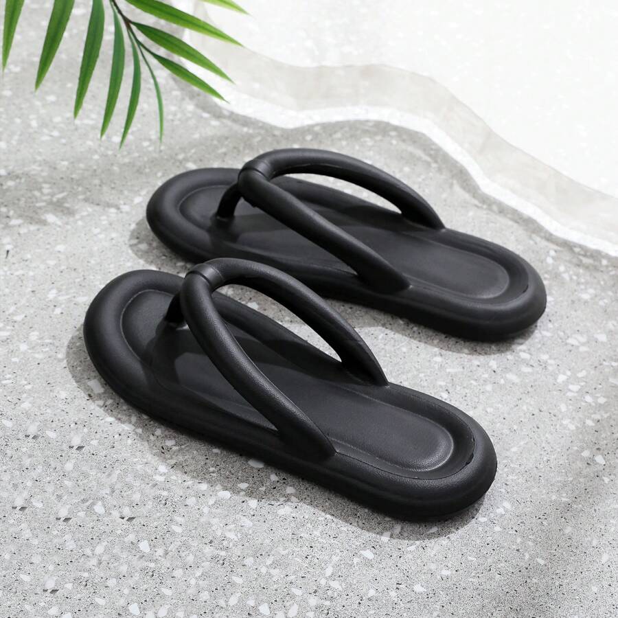 Dép xỏ ngón mùa hè mới đi biển ngoài trời, dép xỏ ngón đế bằng cho nữ, sử dụng trong nhà & ở nhà - màu đen - Xem 1