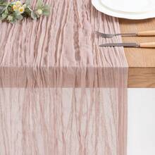 1pc Rectangle Table Runner, Cheese Cloth Table Runner, Bohemian Gauze Cheese Cloth Tablecloth,Transparent Rurual Tablecloth, Suitable For Wedding, Bridal Shower, Baby Shower, Birthday, Or Holiday Party Cake Table Decor, Romantic Banquet Table Decoration Tulle Table Runner 180*90cm, 300*90cm, 400*90cm - Pink - View 11