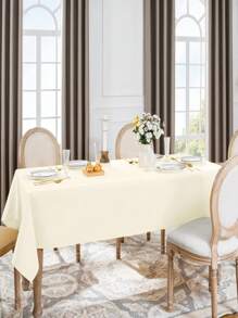 1pc Ivory White Solid Color Polyester Tablecloth, Clean & Easy For Wedding, Banquet, Party - Ivory White - View 3