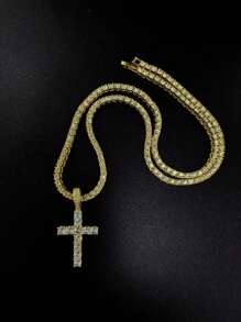 1 Miếng Sang trọng Khối Zirconia  Mặt dây chuyền chữ thập Dây chuyền Cho nam giới Cho bữa tiệc , Đối với Đồ trang sức Qủa tặng Và Buổi tiệc - Bạc - Xem 4