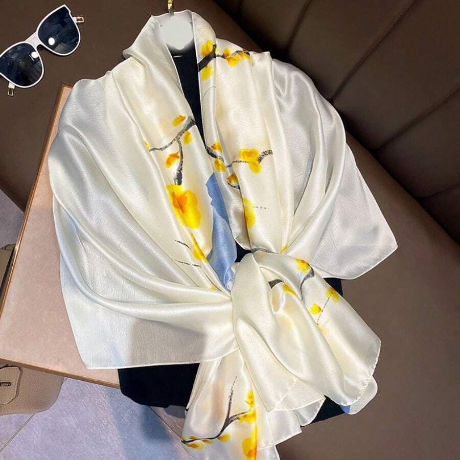 新款女士絲巾,防曬大披肩適用於旗袍搭配和送禮,梅花設計,1pc - 彩色 - 查看 1