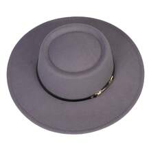 1pc Solid Color Wide Brim Floppy Felt Hat, French Fashion Round Top Knitted Felt Hat, Derby Hat, Vintage British Style Hat, Beret Knitted Hat Suitable For Travel, Vacation, Beach, And Daily Wear Street Cowboy Hat Cowgirl Hat