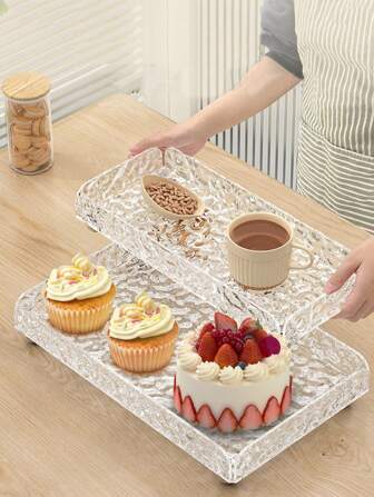 1套亞克力透明果盤客廳托盤、北歐風咖啡托盤、茶托、桌面收納裝飾飾品