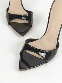 Fashionable Large Size Sandals For Women~Sexy Patent Strap Pointed Toe High Heel Slippers In Black - Black - View 7