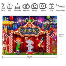 1pc Circus Theme Background Cloth 210*150/150*100/100*75cm Clown & Elephant Cartoon Backdrop Banner For Boy Girl Birthday Decoration, Bathroom, Bedroom, Wall, Cake Table Decoration, Photography Backdrop Decoration