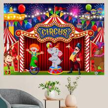 1pc Circus Theme Background Cloth 210*150/150*100/100*75cm Clown & Elephant Cartoon Backdrop Banner For Boy Girl Birthday Decoration, Bathroom, Bedroom, Wall, Cake Table Decoration, Photography Backdrop Decoration
