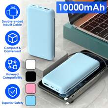 1Pc 10000mAh Power Bank Portable Phone Charger External Battery Pack With LT & Type-C Double-Ended Cable Type-C USB Cable Fit For IOS Phone 14 Android And More For Summer Camping Beach Travel Pink Mother's Day