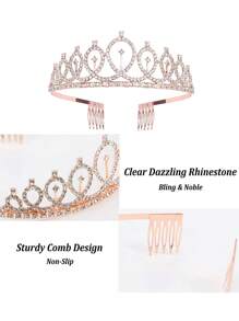 2pcs/Set Bling Rhinestone Crystal Rose Gold Crown Birthday Decoration Birthday Queen Satin Sash Party Supplies,Christmas