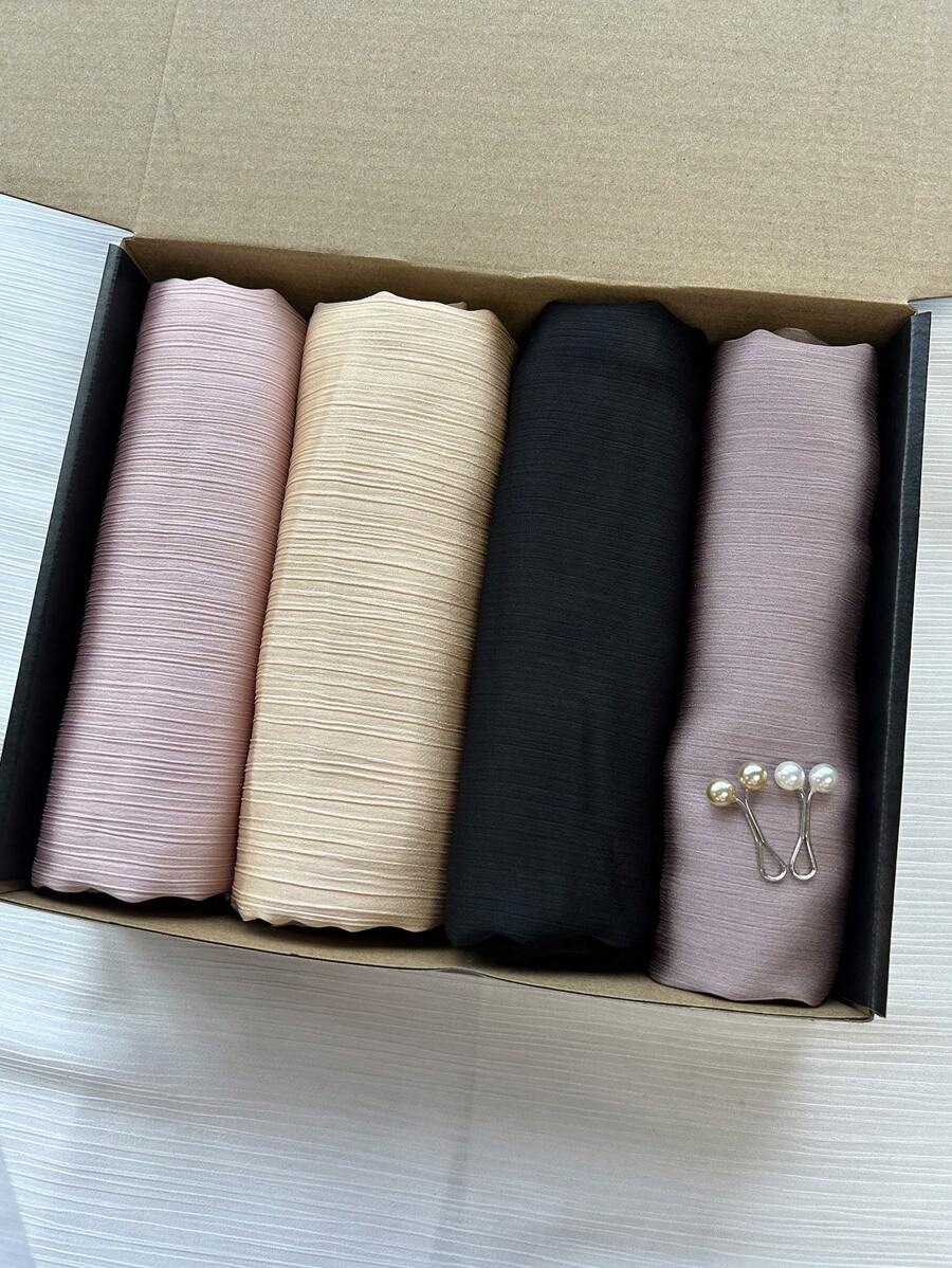 1 Box Women's Crinkled Satin Muslim Hijab With Box Packing - Multicolor - View 1