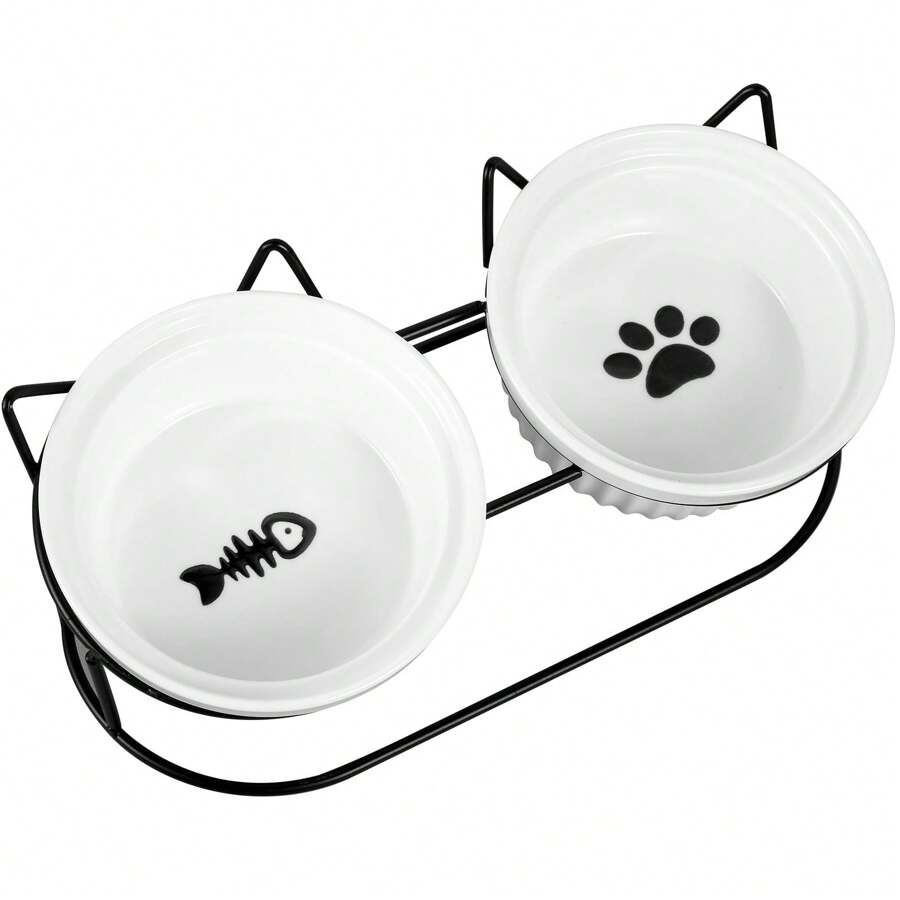Elevated Cat Bowls Tilted 4.7 X 2.2 Inch Double Ceramic Pet Food Bowls With Metal Tilted Raised