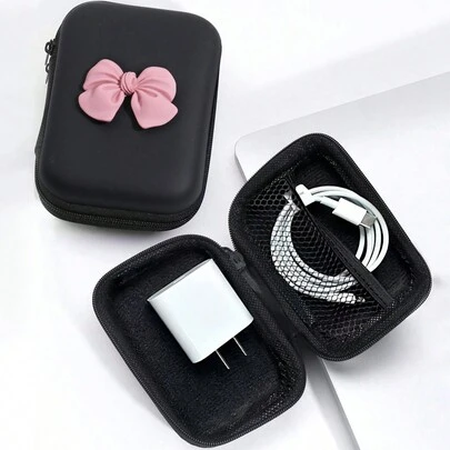 Eva Earphone Cable Charger Usb Flash Drive Sd Card Bow Knot Storage Bag Earphone Carrying Case Shockproof Zipper Pouch Cable Organizer