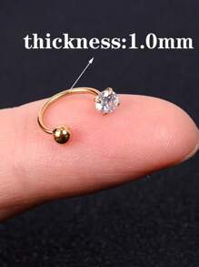 1件装防水不锈钢锆石耳钉、耳骨钉、耳环、鼻环、女士身体饰品 - 8mm - 查看 16