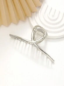 1件 11cm-3.3in 銀色金屬髮夾，適合女性與細髮，強力固定厚髮型，女性休閒髮飾髮爪髮夾髮夾，秋冬度假穿搭、夏季穿搭、節慶派對用 - 銀色 - 查看 5