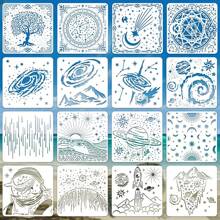 16 Sheets Hollow Out Stencil Template Set For Spray Painting And Drawing, Universe Space Theme - White - View 9