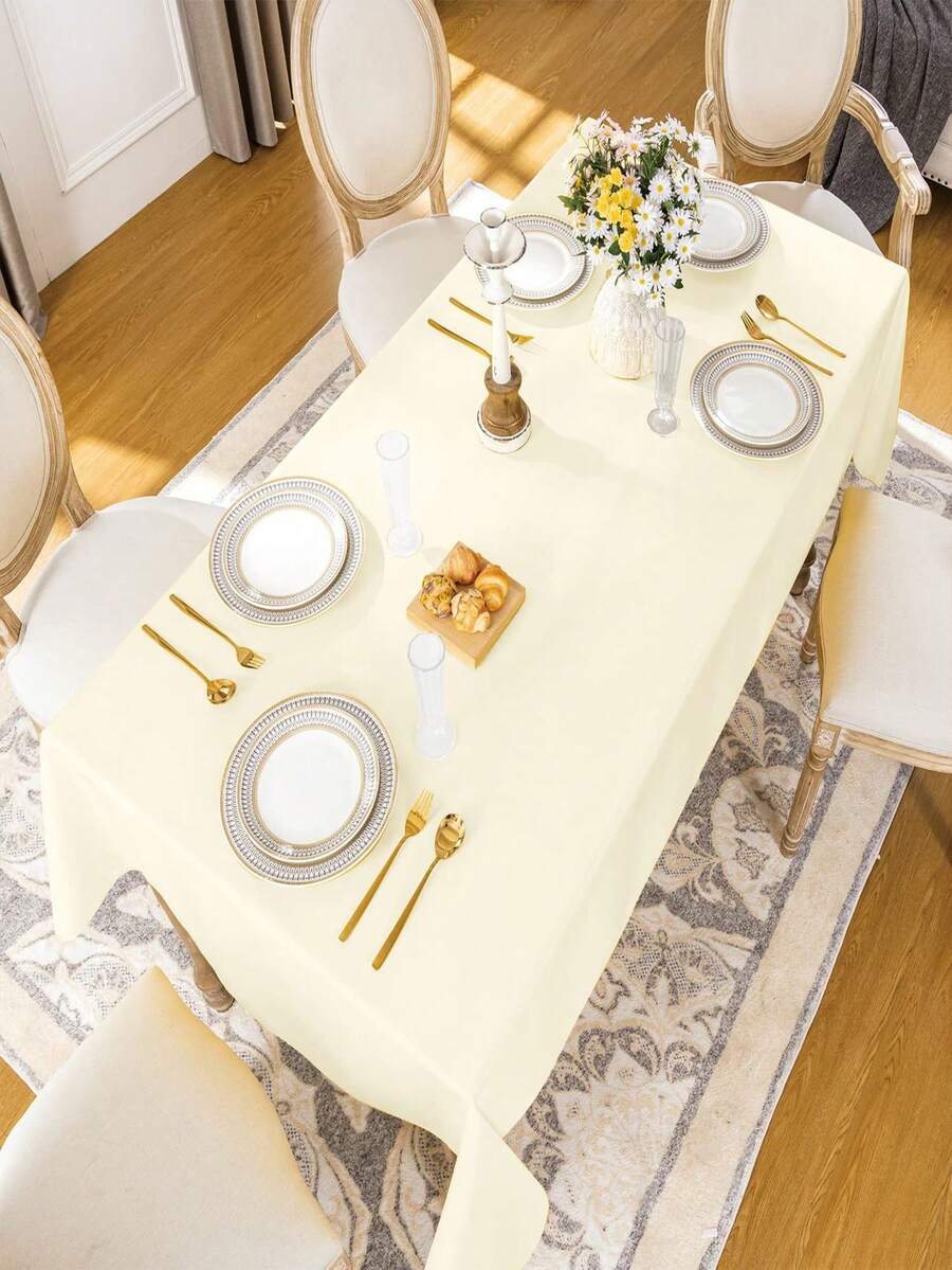 1pc Ivory White Solid Color Polyester Tablecloth, Clean & Easy For Wedding, Banquet, Party - Ivory White - View 1