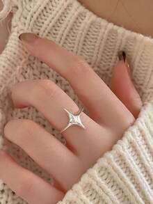 1 pieza de Anillo de estrellas simple y versátil para mujeres en pareja con un sentido de diseño único, accesorios de joyería de fiesta - Plateado - Ver 7