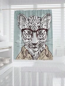 con hổ Gấu Hình minh họa In Động vật Vòi hoa sen trong phòng tắm Rèm - Màu xanh Bạc hà - Xem 5