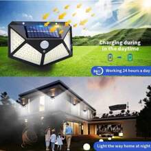 1/4/6 peças Luz Solar de Pátio Luminosa de Quatro Lados com 100 LEDs, Alta Potência, Economia de Energia, Conveniente, À Prova d'Água com Sensor de Movimento, Luz de Pátio Solar de Uso Duplo para Casa e Emergência Externa