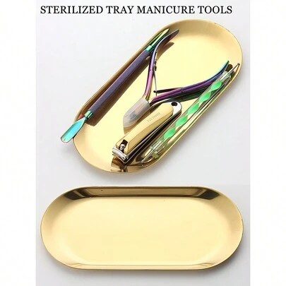 1 PC Gold Stainless Steel Sterilizing Tray Oval Mirror Metal Color Suitable For Storing Tattoo Tools And Nail Art Tools Accessories Or Home Desktop Storage Tray