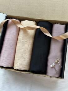 1 Box Women's Crinkled Satin Muslim Hijab With Box Packing - Multicolor - View 12