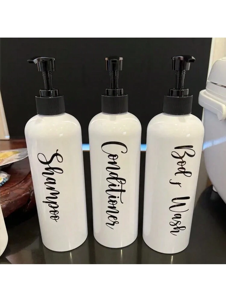3pcs Shampoo And Conditioner Dispenser With Black Plastic Pump