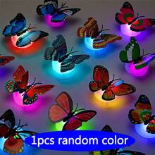 1pc 3d Colorful Butterfly Led Decorative Night Light Sticker, Suitable For Household And Room Decoration, Garden, Backyard, Lawn, Party, Festival Decoration