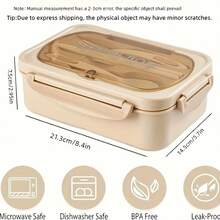 1個帶餐具的便當盒,方形分隔式微波爐便當盒,防漏食物容器,手洗,適用於返校、課堂、大學、學校用品、廚房組織與儲存、廚房配件 - 粉色 - 查看 3