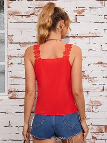 Blusa De Chaleco Encaje Para Mujers, Blusa Blanca Sin Mangas De Cuello V Casual De Moda,Suave Y Cómodo, Se Puede Usar Fuera - Naranja - Ver 2
