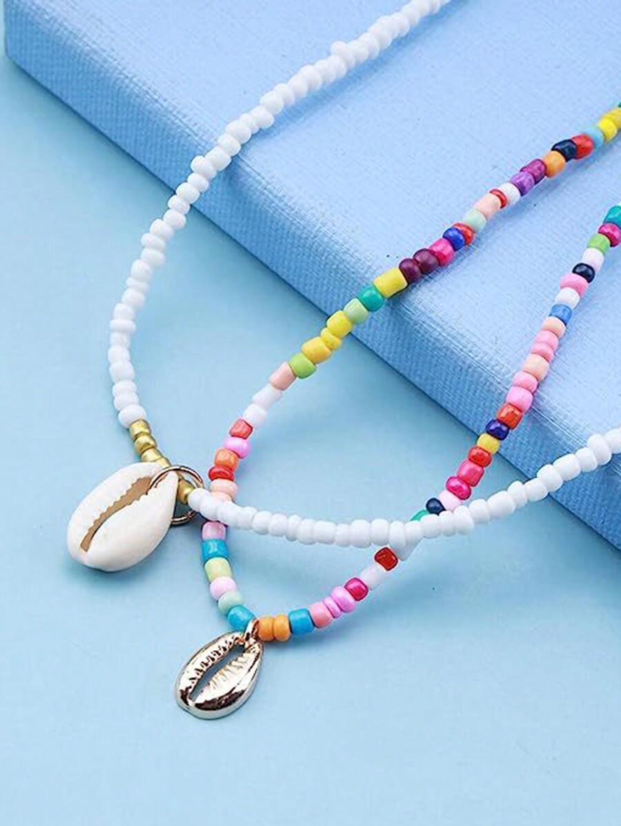 2 Piezas Conjunto De Collares De Conchas Cowrie Y Cuentas De Colores ...