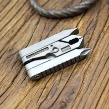 6合1多功能小型鉗子夾，可折疊攜帶的戶外EDC工具，口袋露營設備，戶外鑰匙扣螺絲刀 - 銀色 - 查看 1