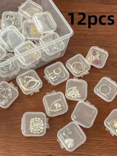12pcs Plastic Transparent Small Square Box Jewelry Box Earplugs Small Box Jewelry Mini Storage Box, Plastic Storage Box, Modern Transparent Portable Travel Storage Box, Ring Earrings Earrings Necklace Transparent Small Object Storage Box, Gift Gifts. Storage
