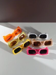 6pcs/1pc Women's Square Shaped Fashionable Various Styles & Colors Cute, Fashionable, Street-Style, High-End, Personalized Summer Dopamine Y2k Eyeglasses Set Suitable For Daily Wear, Vacation, Parties, Outdoor Activities - Female Accessory Beach Accessories For Women Glasses Shades For Summer Beach Vacation,Outdoor,Travel