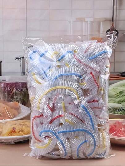 50pcs/100pcs Home Colorful Food Storage Bag & Disposable Plastic Wrap With Elastic Mouth, Kitchen Fridge Dust Cover Bowl Sealing