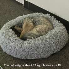 1個漸變/純色圓形寵物床,溫暖鬆軟厚實的絨毛甜甜圈形狗狗貓咪床適合所有品種大小的貓狗,可供睡眠和休息 - 淺灰色 - 查看 4