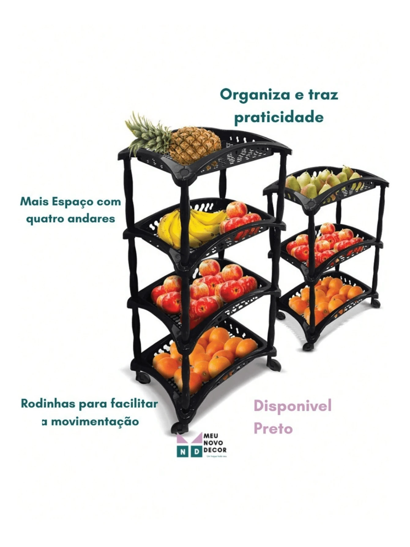 Fruteira De Chão 4 Andares Vertical Cesto Organizador Frutas Verduras P/ Cozinha