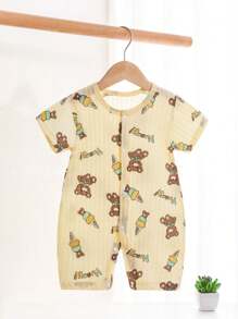 Ropa De Bebé De Algodon Con Dibujos Animados Para Recién Nacido, Mono De Manga Corta, Conjunto De Ropa Para Bebé De Una Sola Pieza, Tamaño De 0-18m - Amarillo - Ver 1