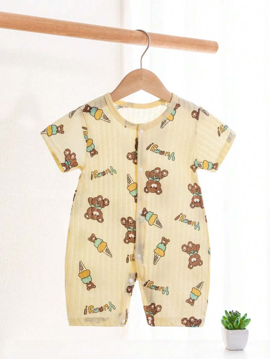 Ropa De Bebé De Algodon Con Dibujos Animados Para Recién Nacido, Mono De Manga Corta, Conjunto De Ropa Para Bebé De Una Sola Pieza, Tamaño De 0-18m - Amarillo - Ver 1