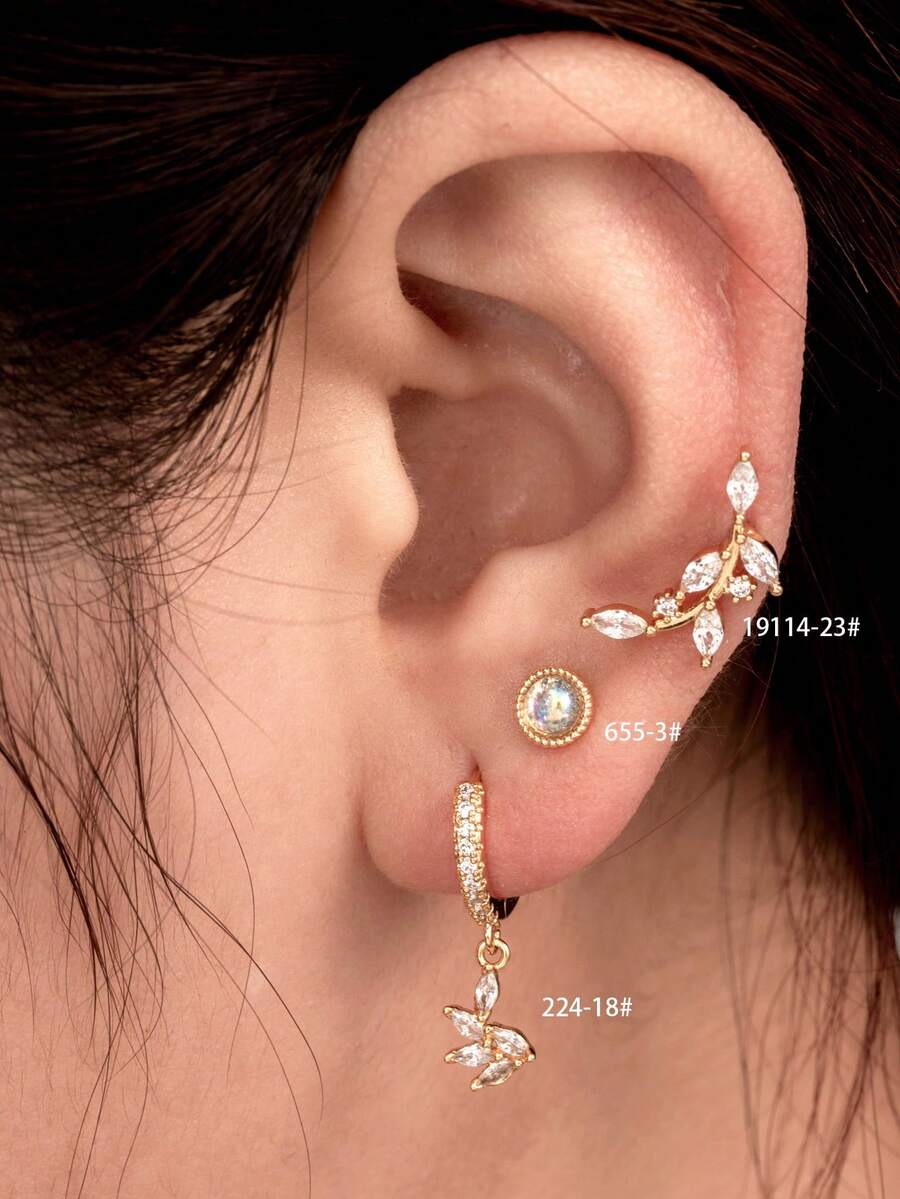 Toppiercing 1個極簡時尚銅&cubic Zirconia鑲嵌耳環,帶棒狀設計適用於軟骨穿孔 - 金黃色 - 查看 1