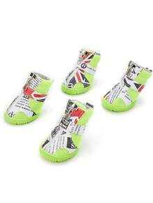 4 cái/bộ Hoa Da giả Lưới thoáng khí Dây kéo Thiết kế Giày thú cưng , Bền chặt & Chống trơn trượt Đối với Mèo & Chó nhỏ Trong nhà & Ngoài trời Sử dụng - màu xanh lá - Xem 3