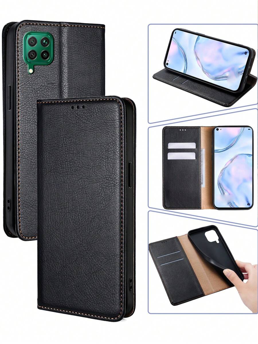 keyunfei 1 Miếng Đen Màu sắc Từ tính Ví Đứng , Chống sốc , Ví thẻ , chất liệu da PU Ốp lưng điện thoại Lật Tương thích với Redmi 8