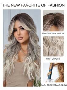 26英寸波浪蝴蝶发型假发，带刘海，女士/女孩合成纤维假发