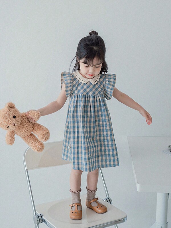 1pc Young Girls Cute Princess Plaid Sleeveless Dress Summer