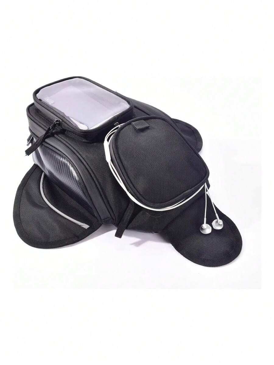 Mochila magnética del bolso del tanque de la motocicleta, bolso universal del tanque de aceite de la silla de montar de Oxford del bolso impermeable de la correa de la moto Depósitos de combustible - Negro - Ver 1