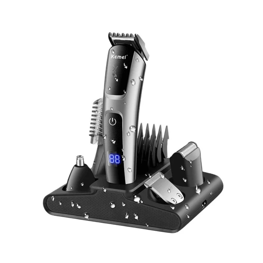 Kemei KM675 5In1 Replaceable Blade Hair Clipper Imitation Leather