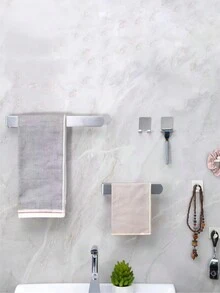 304不銹鋼浴室套裝，包括毛巾架、衛生紙架、掛衣鉤（無需鑽孔安裝）- 7件裝 - 銀色 - 查看 1