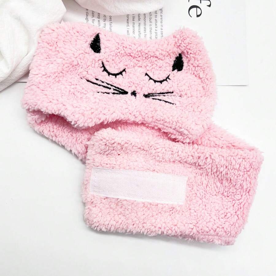 1pc Women's Cat Ear Wide Headband, Adhesive Makeup Headwrap Spa Hair Accessories Bath Hair Band Makeup Head Scarf Facial Washing Sweatband - Black - View 1